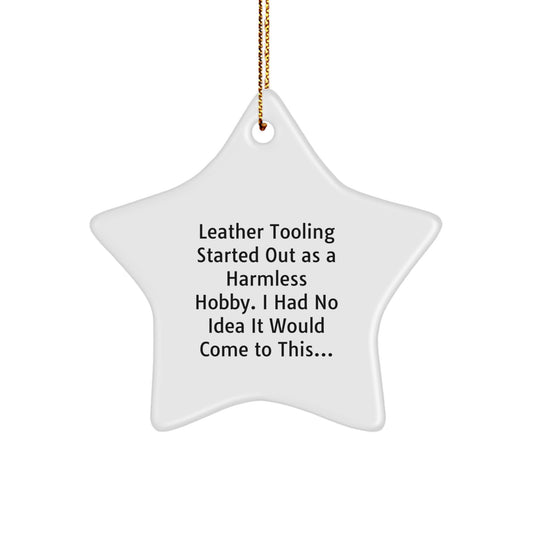 Leather Tooling Funny Gifts from Family, Leather Tooling Star Ornament for Christmas Unique Gifts - Image 1