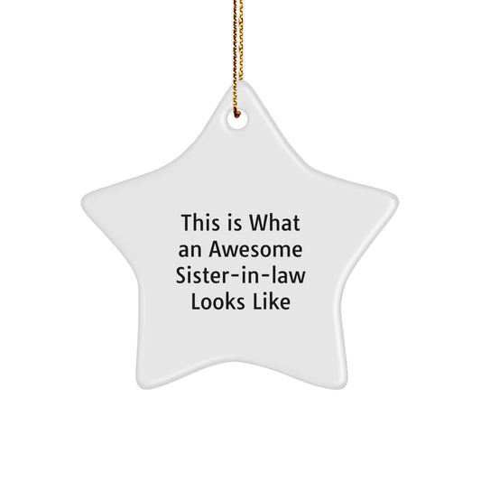 Funny Sister-in-law Gifts from Men - 'This Is What An Awesome Sister-in-law Looks Like' Star Ornament for Christmas - Image 1