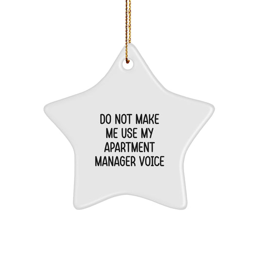 Funny Christmas Unique Gifts from Family to Apartment Manager - 'Do Not Make Me Use My Apartment Manager Voice' Star Ornament, White Star Shaped Decorations for Christmas Unique Gifts - Image 1
