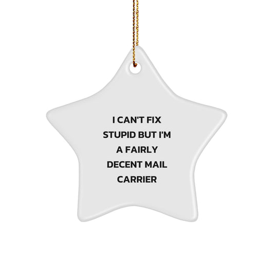 Funny Mail Carrier Gifts from Christmas Star Ornament for Friends, I Can't Fix Stupid But I'm A Decent Mail Carrier Humor Christmas Unique Gifts for Mail Carrier - Image 1
