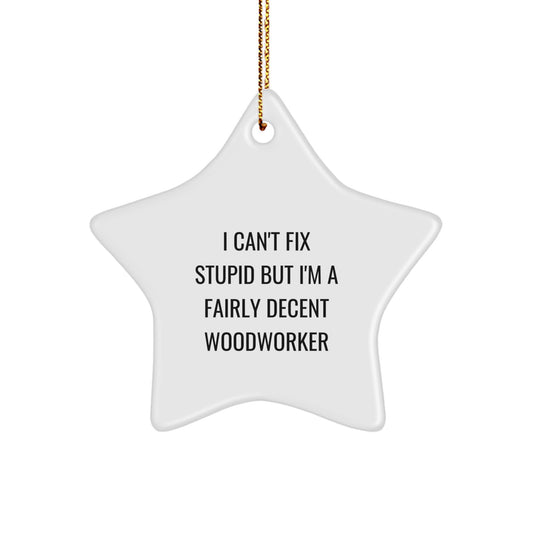 Funny Woodworker Gifts from Friends for Christmas Star Ornament I 'Can't Fix Stupid' but I'm a Fairly Decent Woodworker - Image 1
