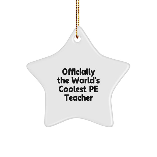 Funny PE Teacher Gifts from Friends, Star Ornament Officially The World's Coolest PE Teacher, Christmas Unique - Image 1