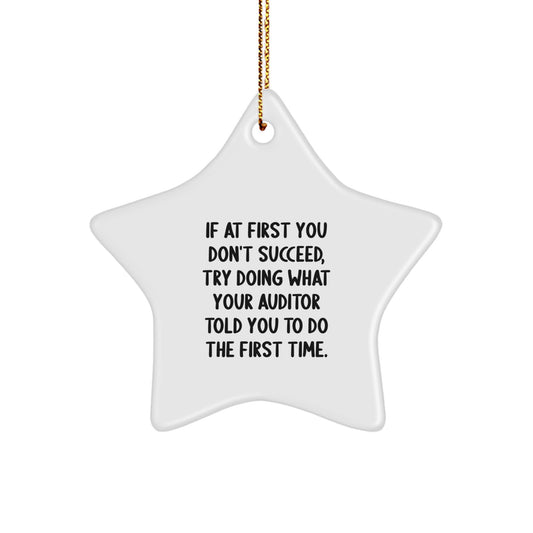Funny Auditor Gifts for Christmas - Star Ornament with Inspirational Quote, 'If At First You Don't Succeed, Try Doing What Your Auditor Told You To Do The First Time.' - Gifts from Friends to Family