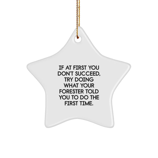 Funny 'If At First You Don't Succeed' Forester Gifts from Friends - Christmas Star Ornament - Star Shaped White Decorations - Image 1