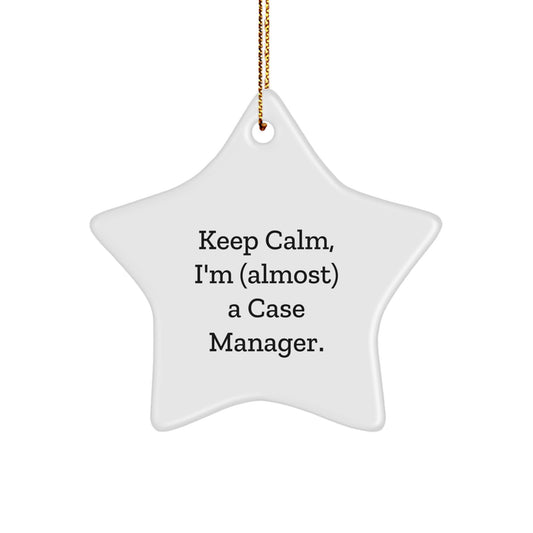 Funny Case Manager Star Ornament, 'Keep Calm, I'm (almost) A Case Manager.' Gifts from Friends to Case Managers, Christmas Unique Presents, Star Shaped Decorations - Image 1