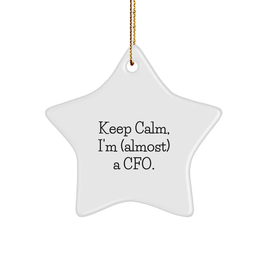 Funny CFO Gifts from Men for Women - Keep Calm I'm (almost) A CFO. Star Ornament, Unique Christmas Unique Gift Ideas, CFO Office Decor - Image 1