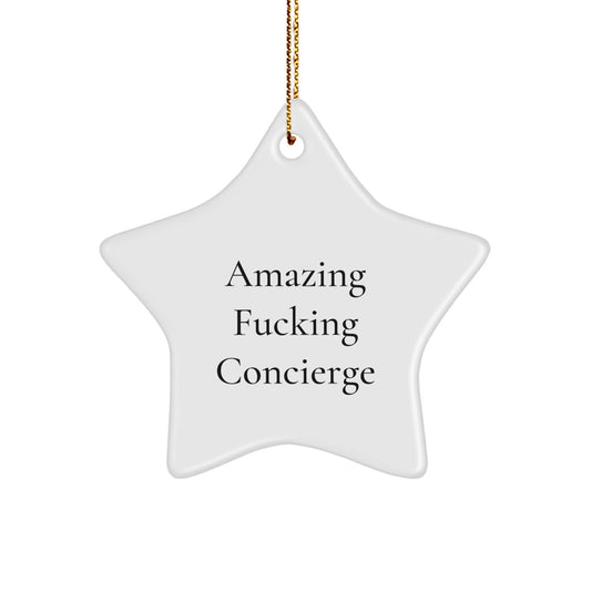 Christmas Unique Gifts from Friends and Family - Funny Concierge Star Ornament, Star Shaped, White Color, Perfect for Stress-Free Decorating - Image 1