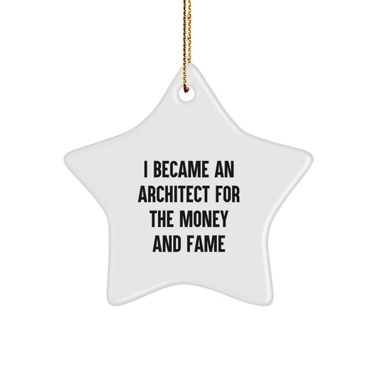 Funny Architect Star Ornament Gifts from Men to Friends and Family - I Became An Architect For The Money And Fame Christmas Unique Gifts for Coworkers - Image 1
