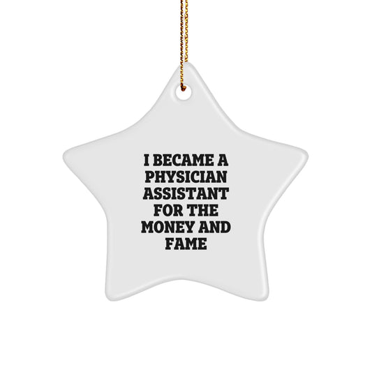 Funny Gifts from Family for Physician Assistant Star Ornament - 'I Became A Physician Assistant For The Money And Fame' Christmas Unique Gifts for Men Women Friends Coworkers - Image 1