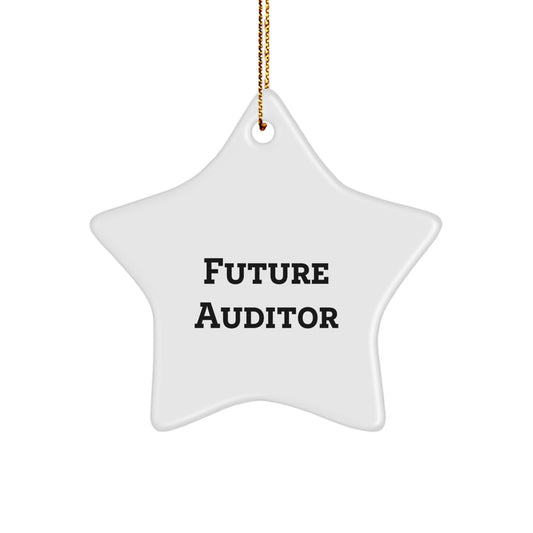 Funny Future Auditor Gifts from Friends - Star Ornament, Inspirational Quote, White, 3.25" tall with Gold Cord, Christmas Unique