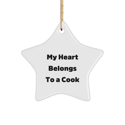 Funny Cook Gifts from Family - My Heart Belongs To A Cook Star Ornament, White, 3.25" tall - Perfect for Christmas Unique Gifts for Her, Him, Friends, Coworkers - Image 1