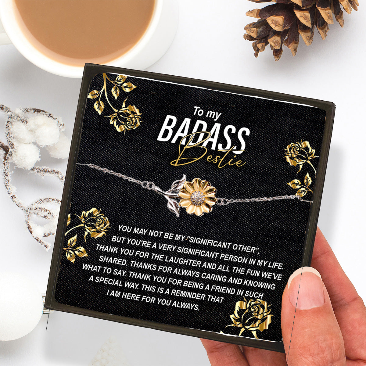 To My Badass Bestie Thank You For the Laughter and Fun Sunflower Bracelet - Mallard Moon Gift Shop