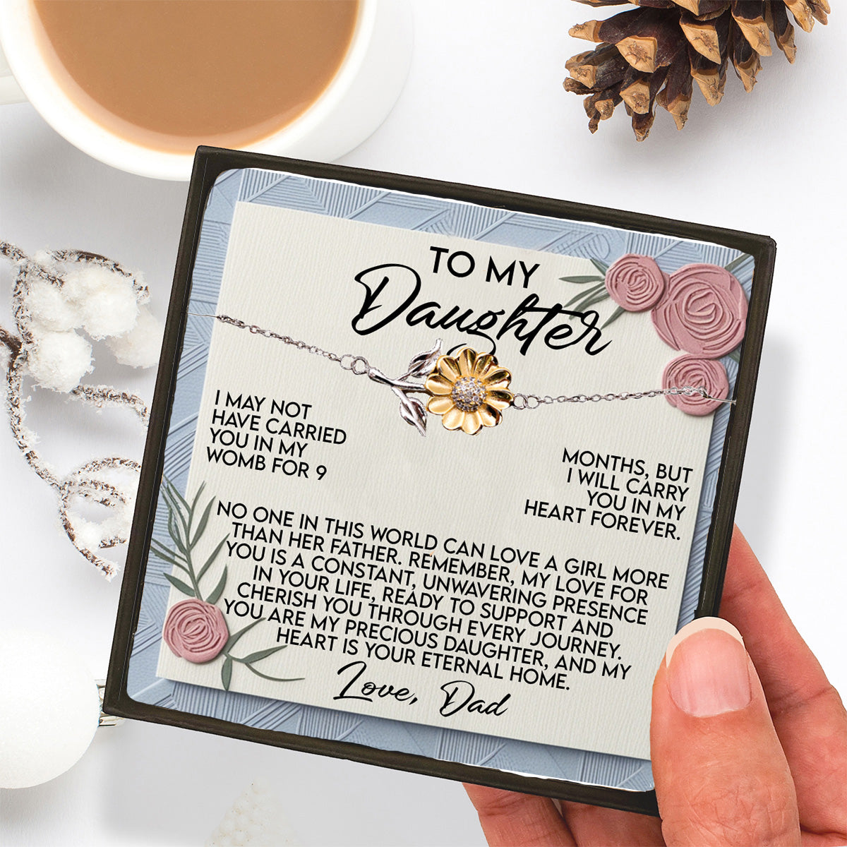 Gift for Daughter - A Father’s Love Is Forever - Sunflower Bracelet – Sterling Silver with 18K Gold-Plated Petals - Graduation, Birthday Keepsake - Mallard Moon Gift Shop