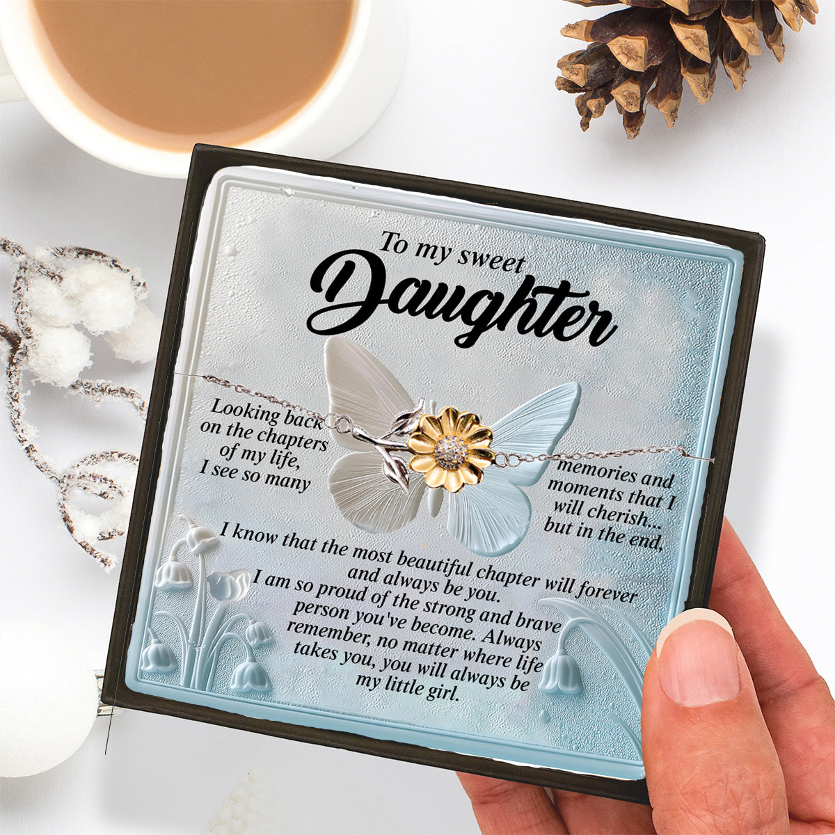 To My Sweet Daughter - You Will Always Be My Little Girl - Gift for Teen & Adult Daughters - Sunflower Bracelet – Sterling Silver with 18K Gold-Plated Petals - Mallard Moon Gift Shop