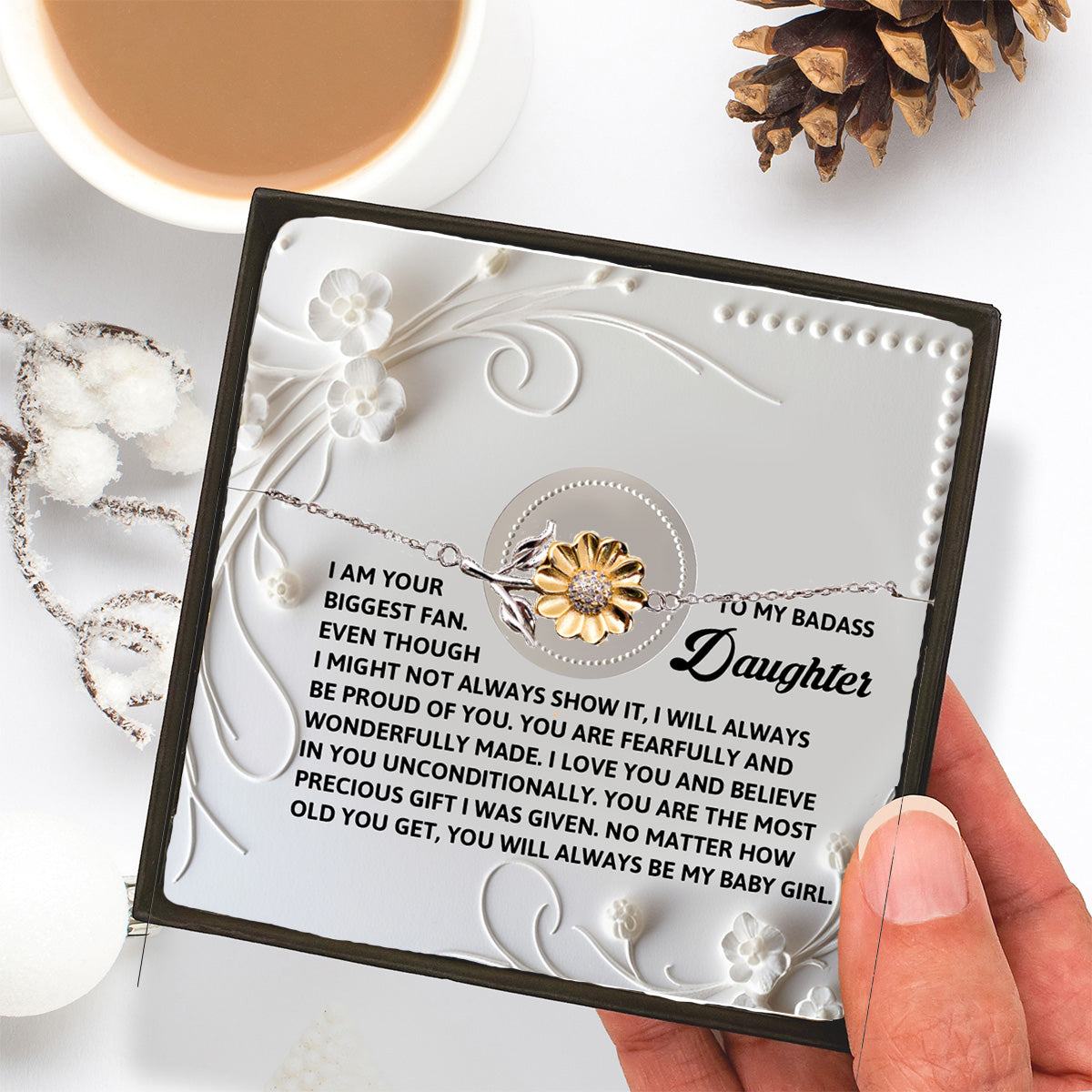 Badass Daughter Sunflower Bracelet – I Am Your Biggest Fan – Birthday, Graduation, Christmas Jewelry Gift From Parent - Mallard Moon Gift Shop