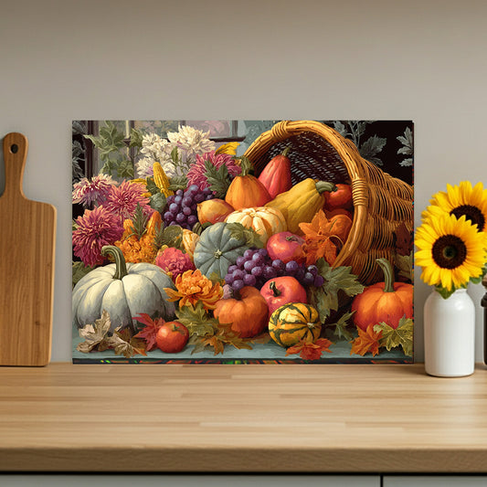 Glass Cutting Board - Fall Cornucopia Harvest Kitchen Decor