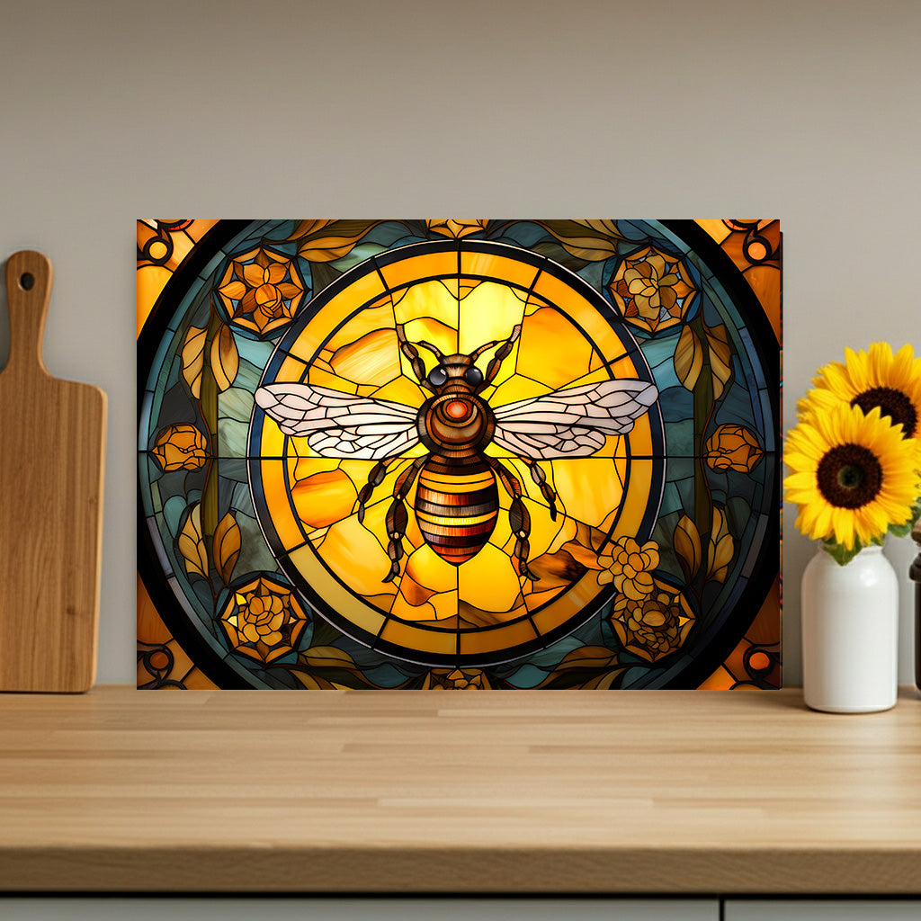 Bee Stained Glass Glass Cutting Board — Decorative Floral Kitchen Board