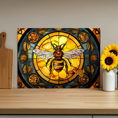 Bee Stained Glass Glass Cutting Board — Decorative Floral Kitchen Board