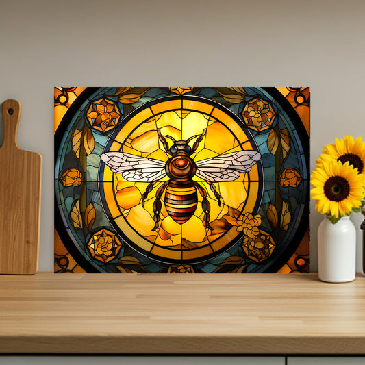 Bee Stained Glass Glass Cutting Board — Decorative Floral Kitchen Board