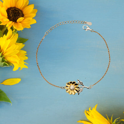 Sunflower Bracelet for Bonus Daughter – 925 Sterling Silver with 18K Gold-Plated Petals – Adjustable Chain, Meaningful Jewelry Gift from Stepparent – Includes Heartfelt Message Card - Mallard Moon Gift Shop