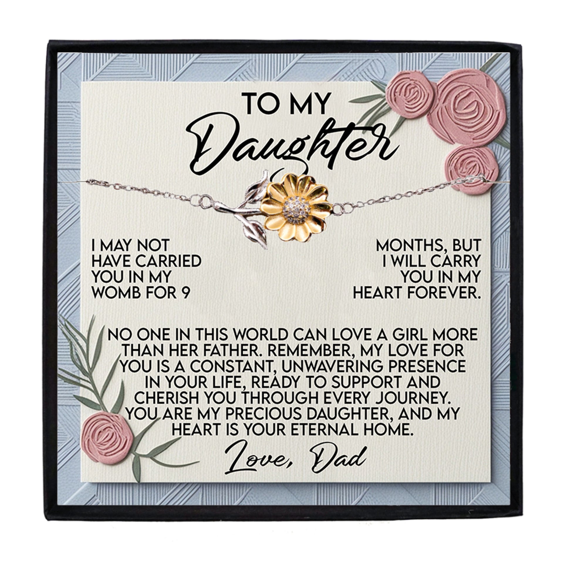 Gift for Daughter - A Father’s Love Is Forever - Sunflower Bracelet – Sterling Silver with 18K Gold-Plated Petals - Graduation, Birthday Keepsake - Mallard Moon Gift Shop