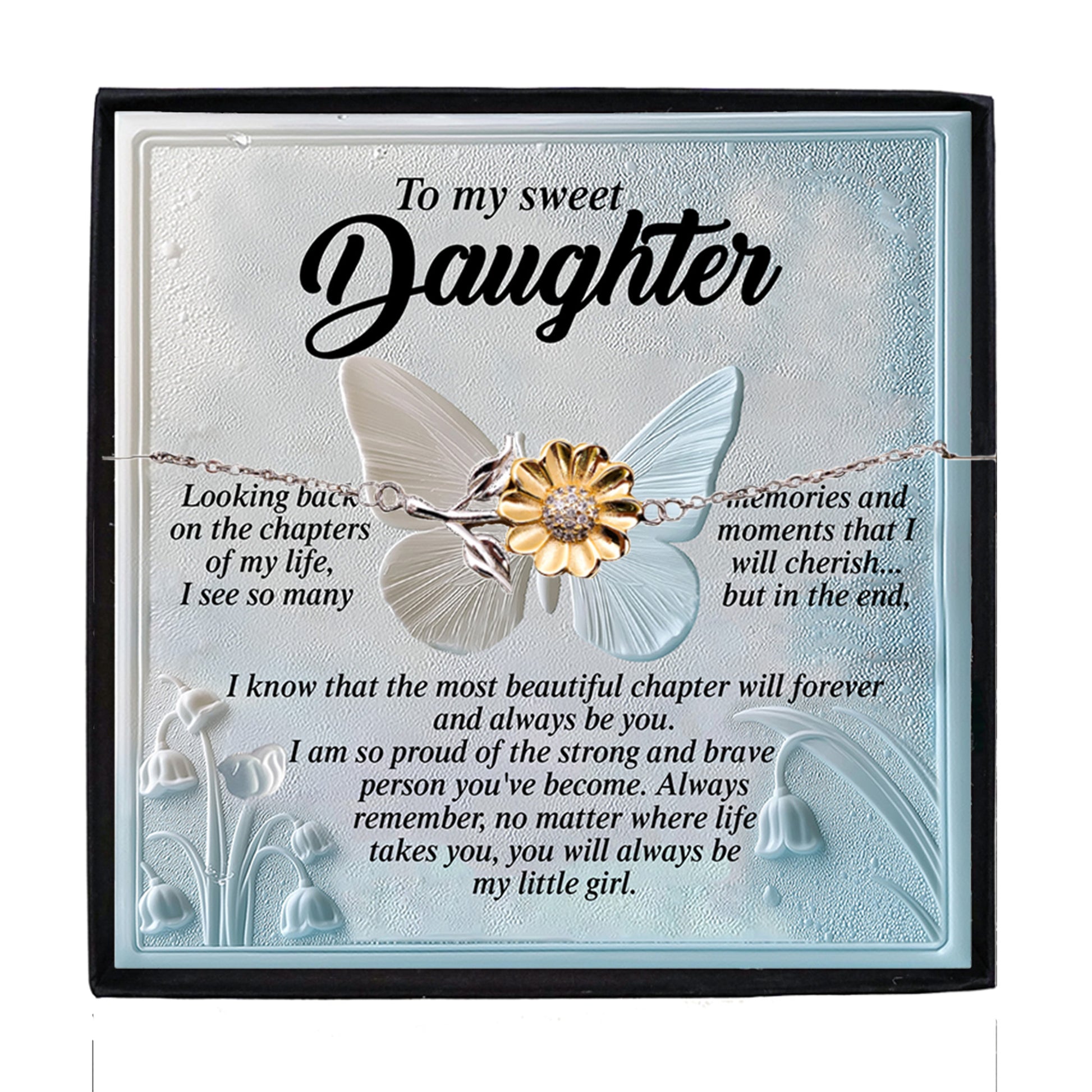 To My Sweet Daughter - You Will Always Be My Little Girl - Gift for Teen & Adult Daughters - Sunflower Bracelet – Sterling Silver with 18K Gold-Plated Petals - Mallard Moon Gift Shop
