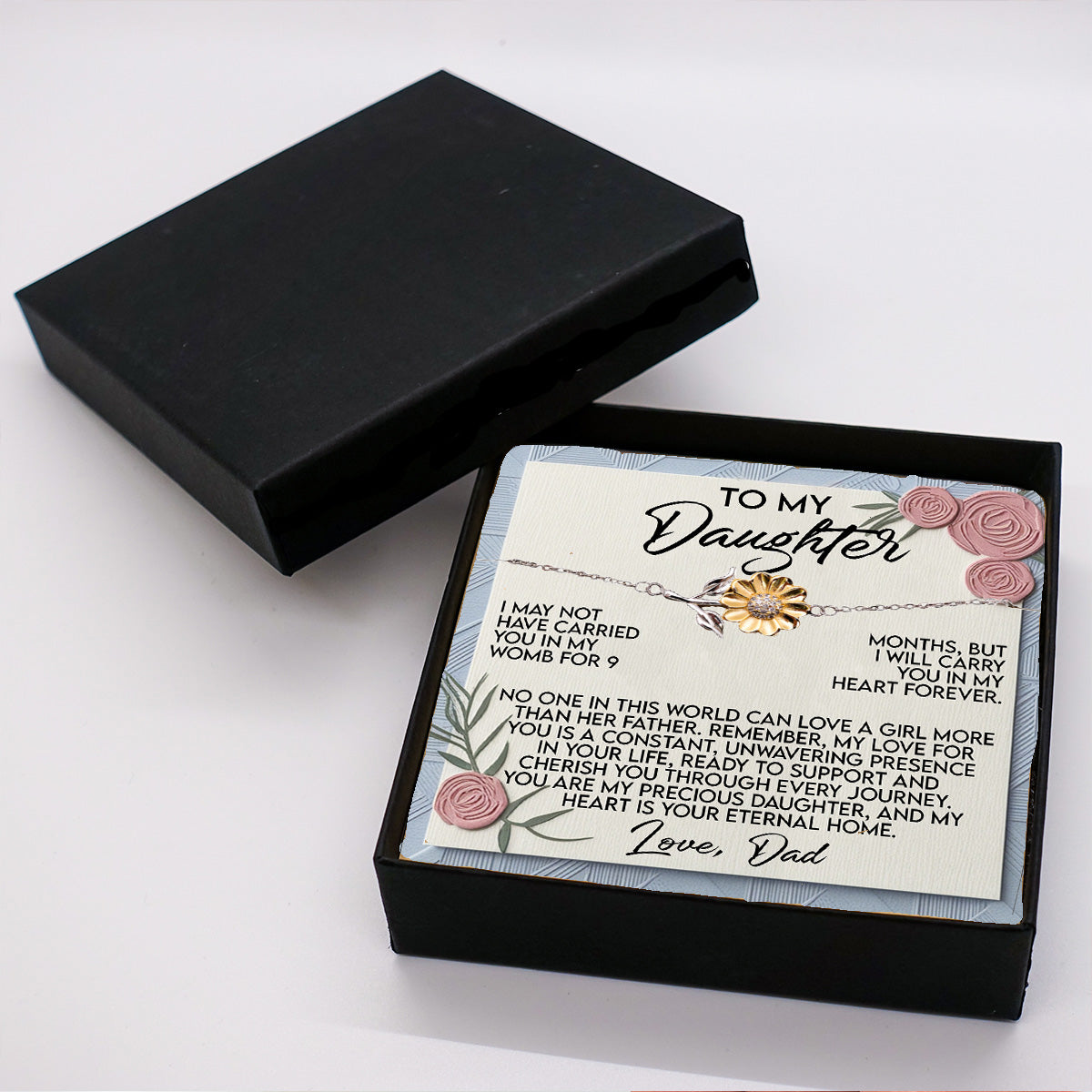 Gift for Daughter - A Father’s Love Is Forever - Sunflower Bracelet – Sterling Silver with 18K Gold-Plated Petals - Graduation, Birthday Keepsake - Mallard Moon Gift Shop