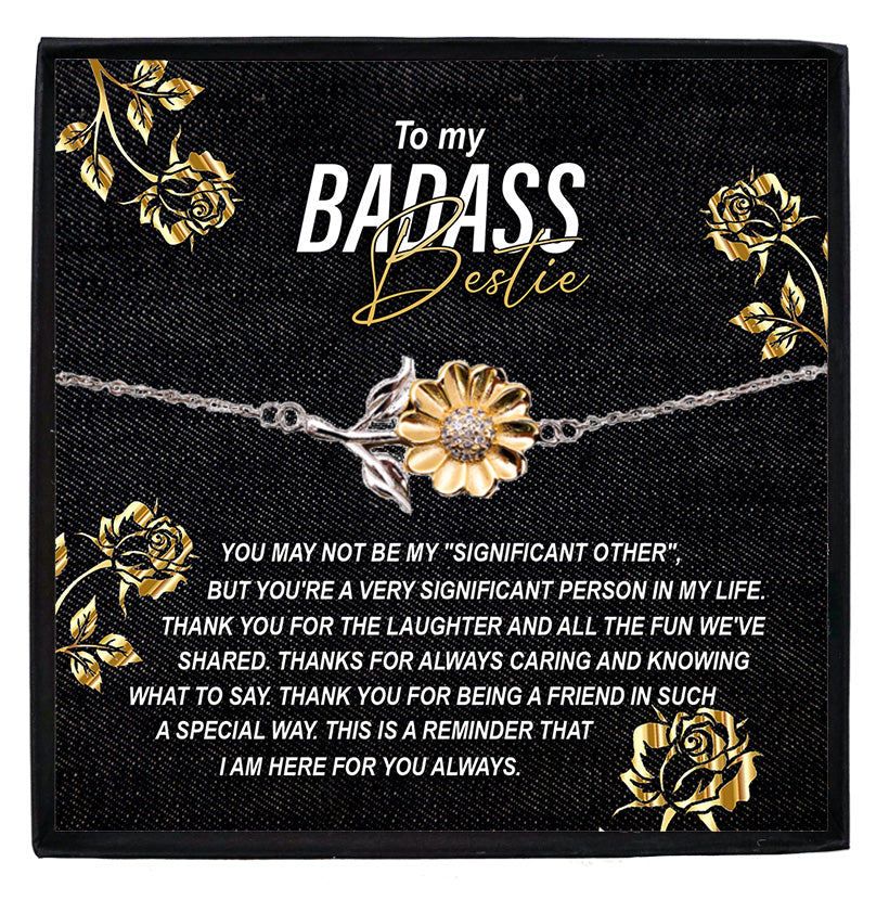 To My Badass Bestie Thank You For the Laughter and Fun Sunflower Bracelet - Mallard Moon Gift Shop