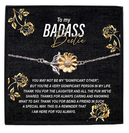 To My Badass Bestie Thank You For the Laughter and Fun Sunflower Bracelet - Mallard Moon Gift Shop
