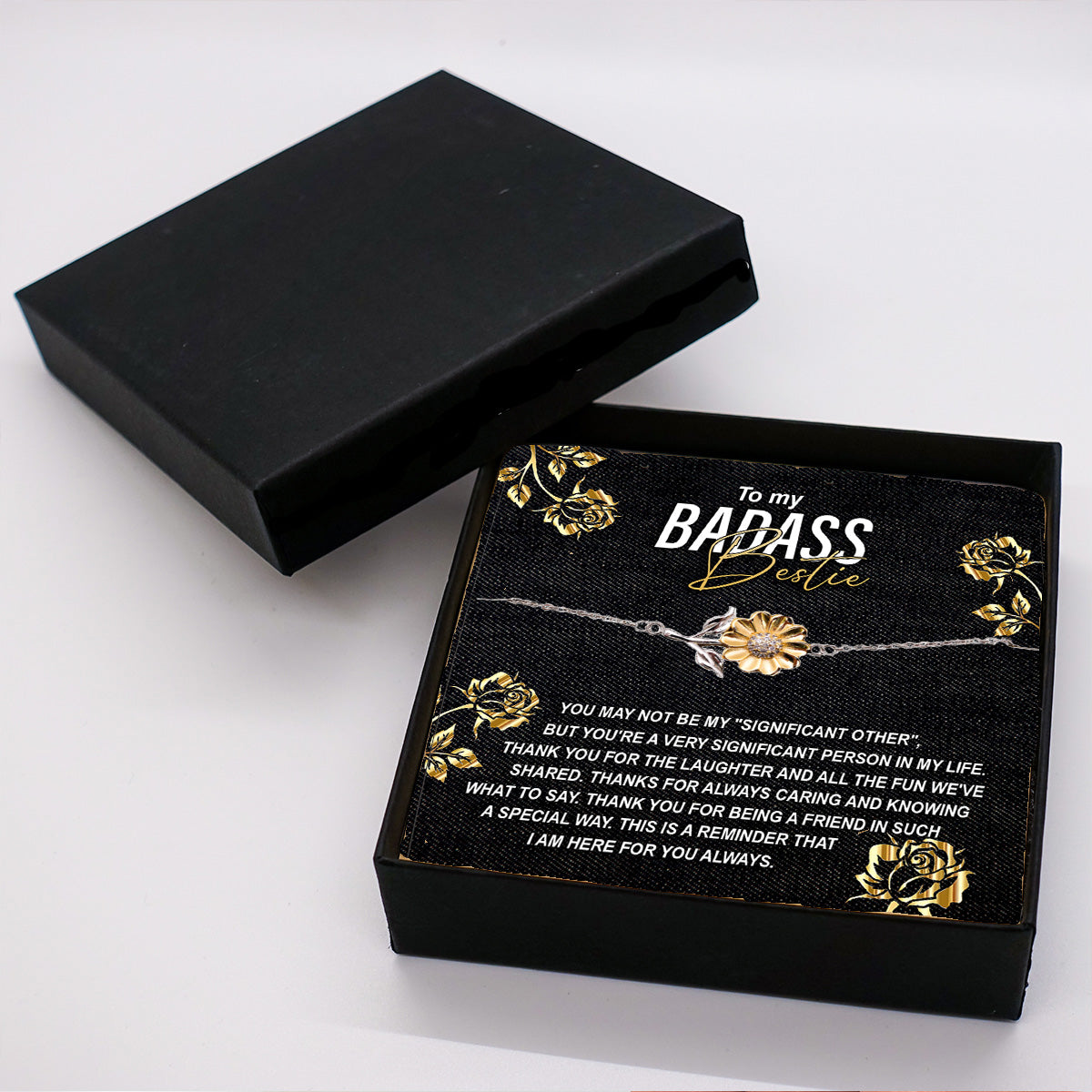 To My Badass Bestie Thank You For the Laughter and Fun Sunflower Bracelet - Mallard Moon Gift Shop