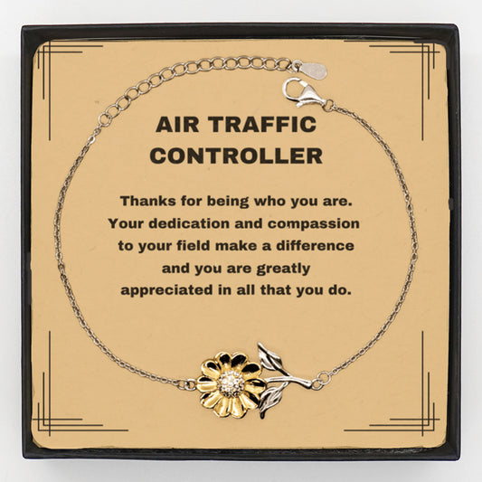 Air Traffic Controller Sunflower Bracelet – 925 Sterling Silver with 18K Gold-Plated Petals – Thoughtful Appreciation Gift for Women - Mallard Moon Gift Shop
