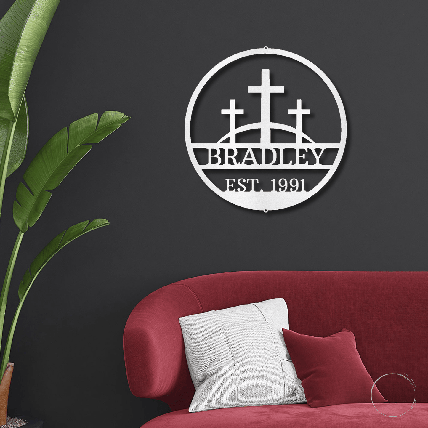 Three Crosses Monogram Custom Name Metal Wall Art Spiritual Decor - Mallard Moon Gift Shop