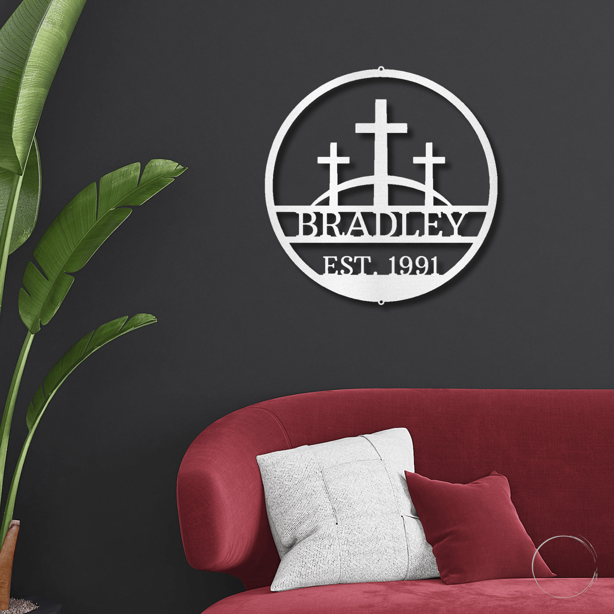 Three Crosses Monogram Custom Name Metal Wall Art Spiritual Decor - Mallard Moon Gift Shop