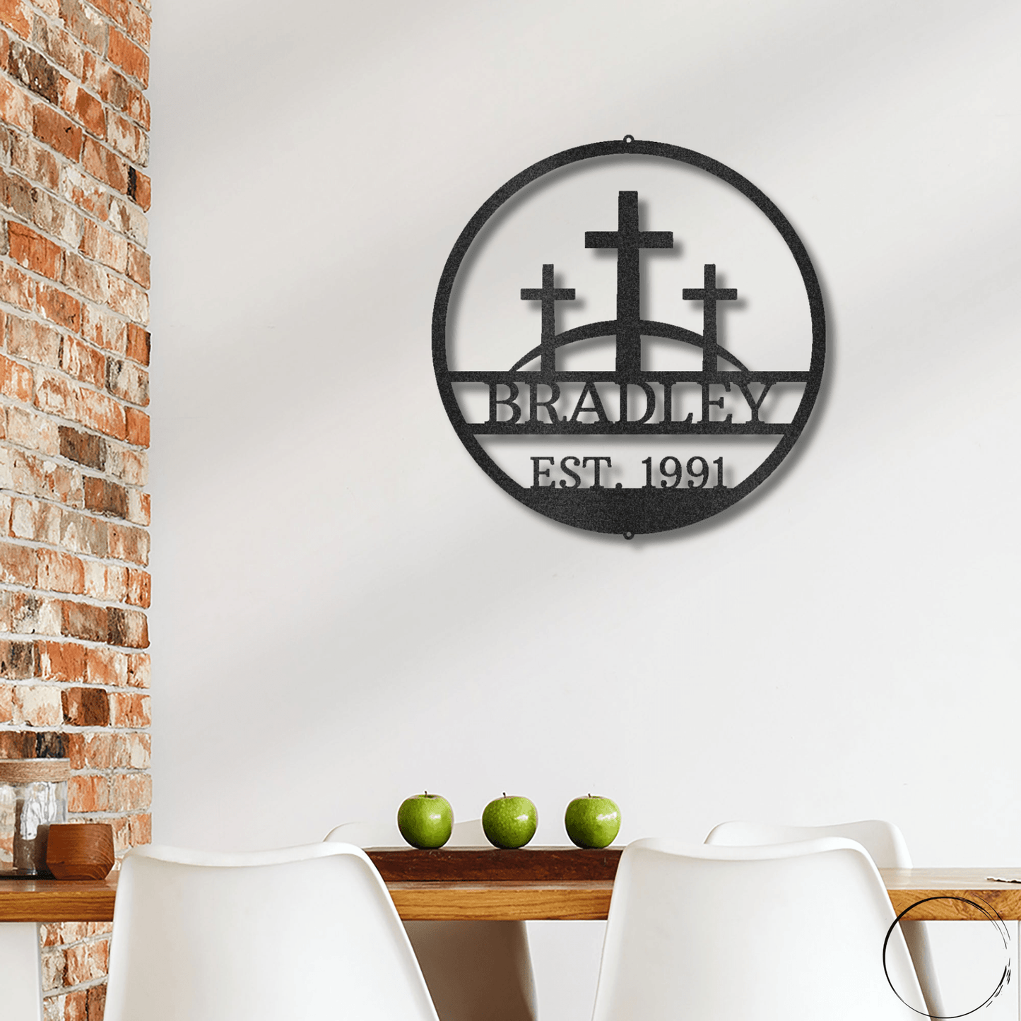 Three Crosses Monogram Custom Name Metal Wall Art Spiritual Decor - Mallard Moon Gift Shop