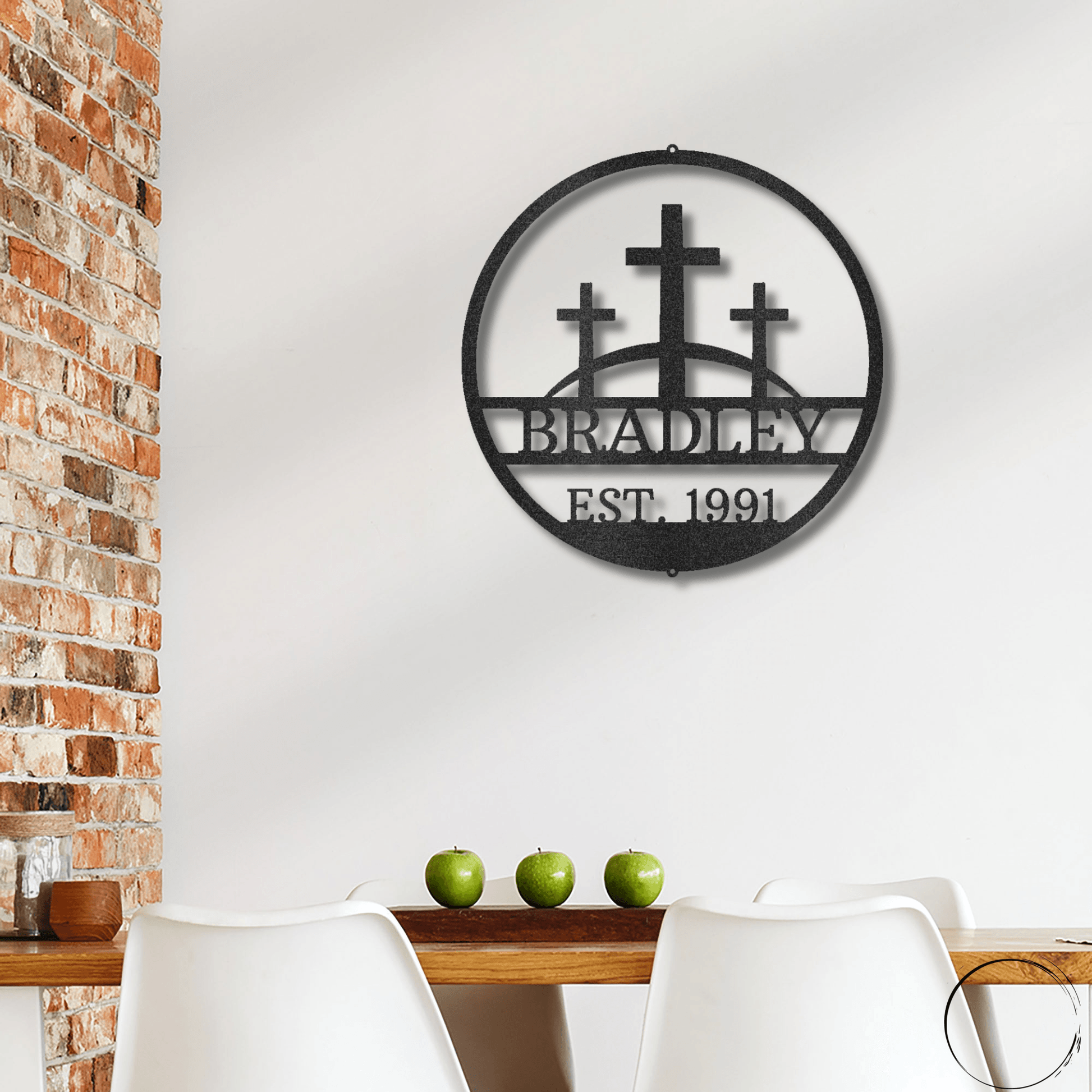 Three Crosses Monogram Custom Name Metal Wall Art Spiritual Decor - Mallard Moon Gift Shop