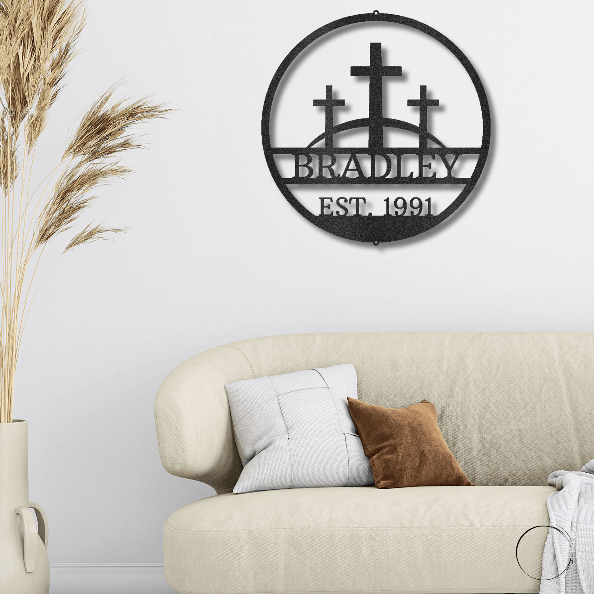 Three Crosses Monogram Custom Name Metal Wall Art Spiritual Decor - Mallard Moon Gift Shop