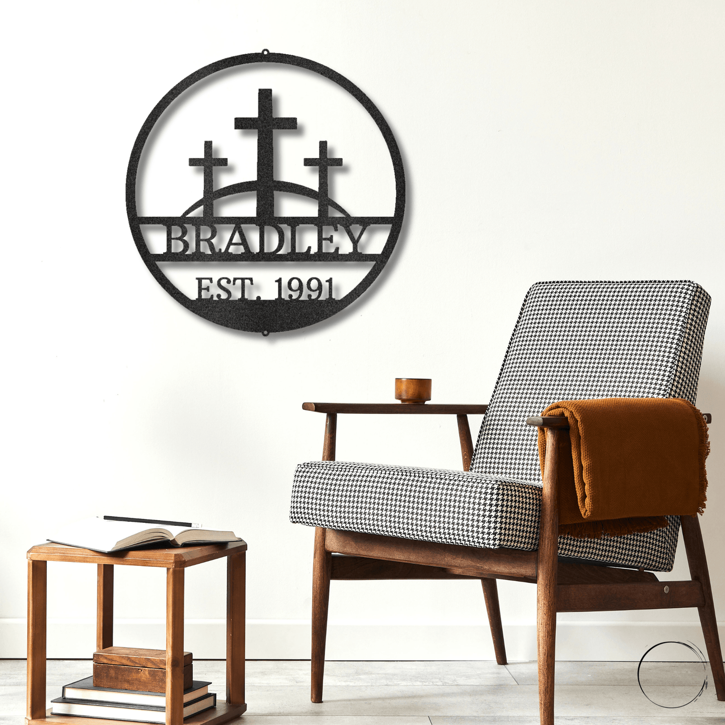 Three Crosses Monogram Custom Name Metal Wall Art Spiritual Decor - Mallard Moon Gift Shop