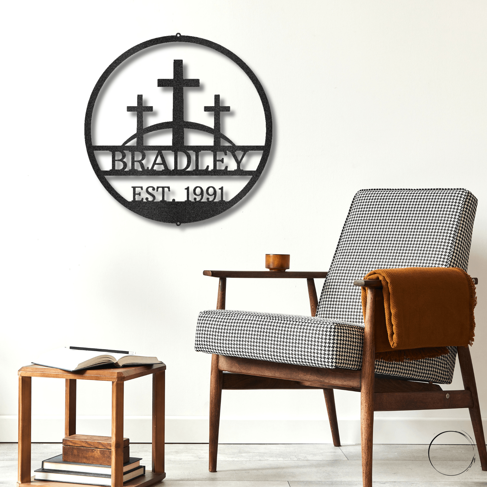 Three Crosses Monogram Custom Name Metal Wall Art Spiritual Decor - Mallard Moon Gift Shop