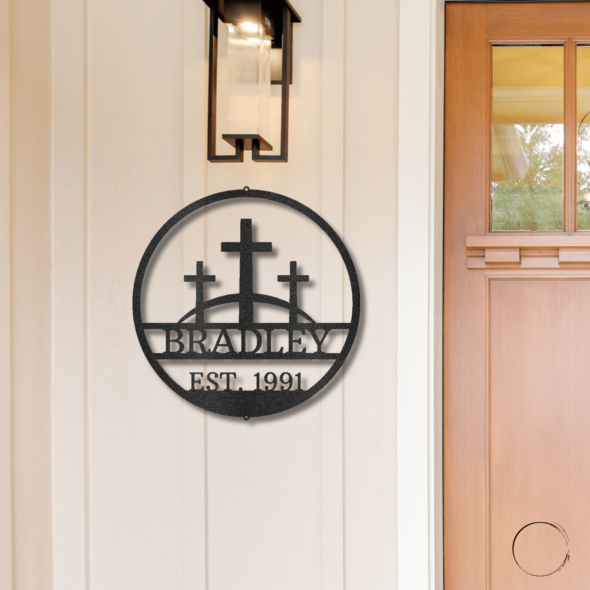 Three Crosses Monogram Custom Name Metal Wall Art Spiritual Decor - Mallard Moon Gift Shop