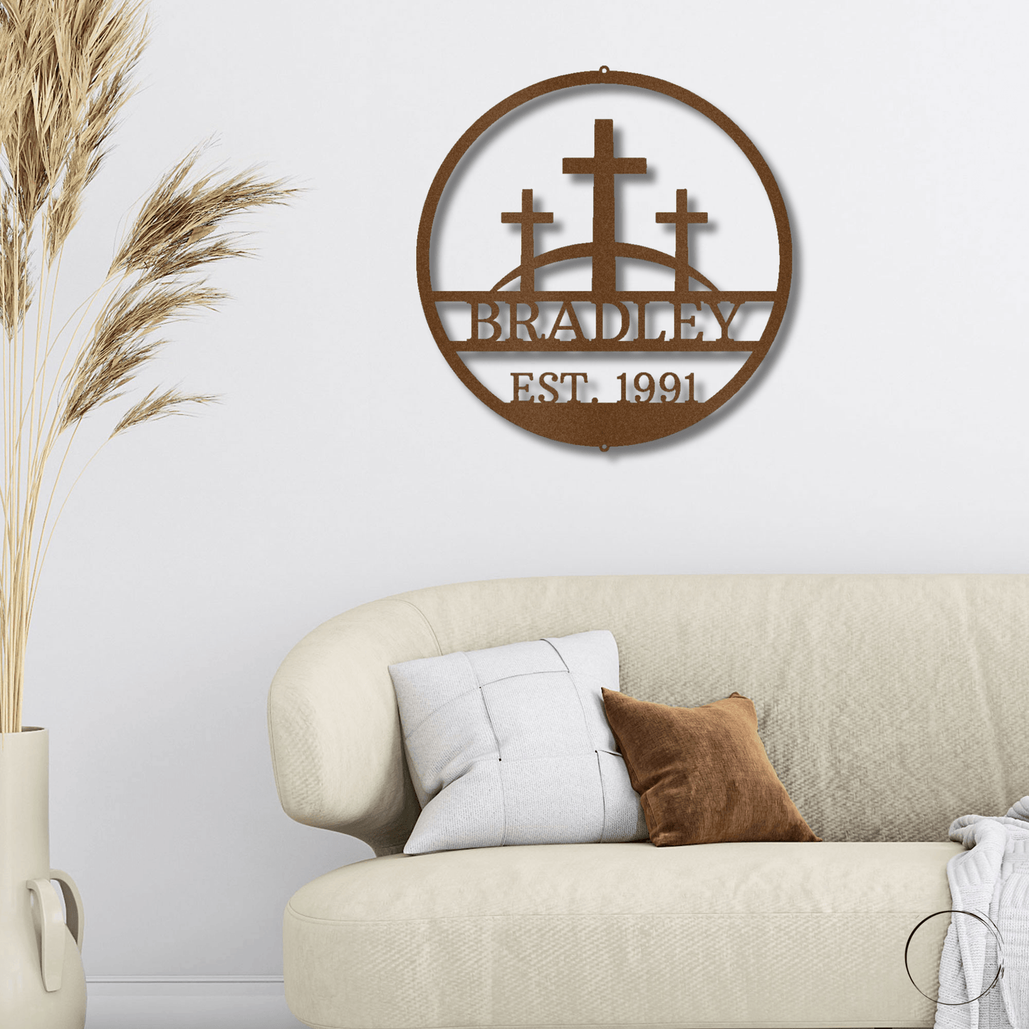 Three Crosses Monogram Custom Name Metal Wall Art Spiritual Decor - Mallard Moon Gift Shop