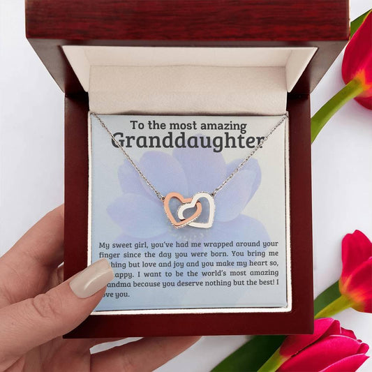 To My Amazing Granddaughter - You Bring Me Love and Joy - Personalized Interlocking Hearts Pendant Necklace - Mallard Moon Gift Shop