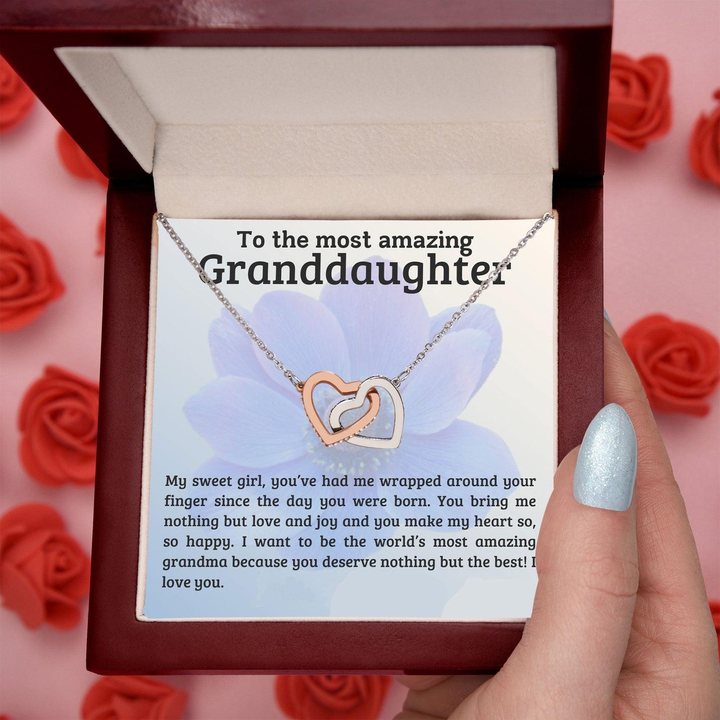 To My Amazing Granddaughter - You Bring Me Love and Joy - Personalized Interlocking Hearts Pendant Necklace - Mallard Moon Gift Shop