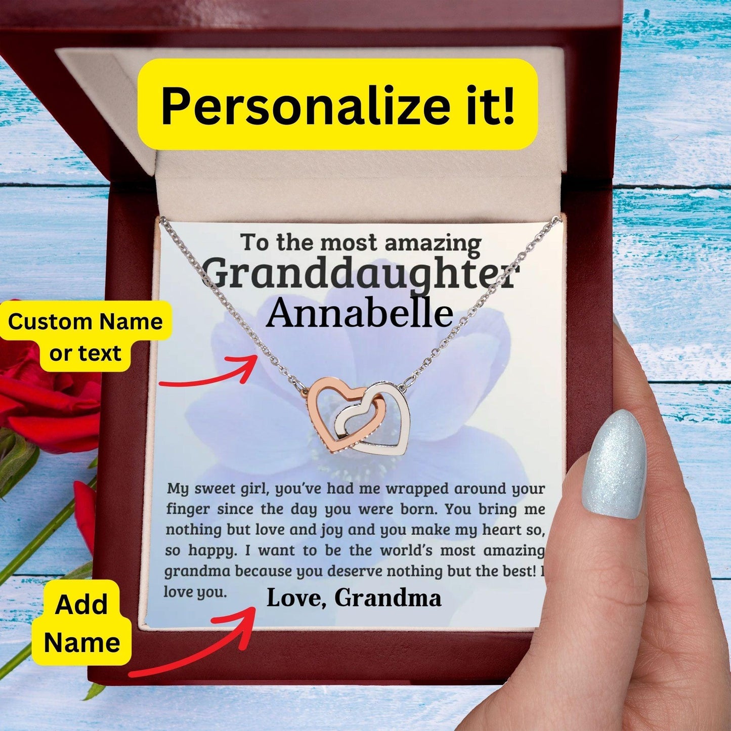 To My Amazing Granddaughter - You Bring Me Love and Joy - Personalized Interlocking Hearts Pendant Necklace - Mallard Moon Gift Shop