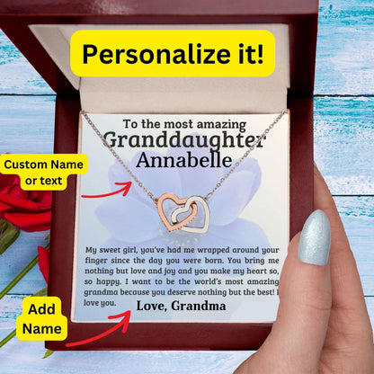 To My Amazing Granddaughter - You Bring Me Love and Joy - Personalized Interlocking Hearts Pendant Necklace - Mallard Moon Gift Shop