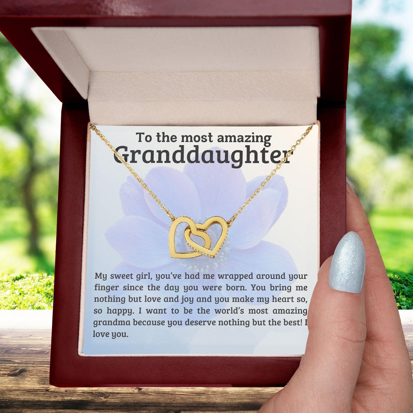 To My Amazing Granddaughter - You Bring Me Love and Joy - Personalized Interlocking Hearts Pendant Necklace - Mallard Moon Gift Shop