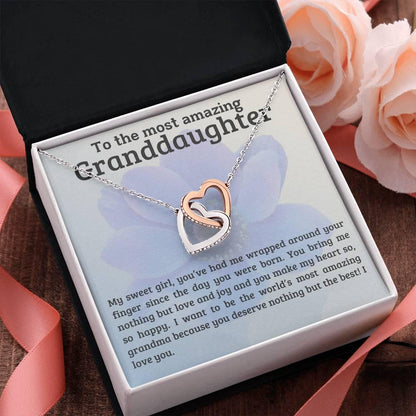 To My Amazing Granddaughter - You Bring Me Love and Joy - Personalized Interlocking Hearts Pendant Necklace - Mallard Moon Gift Shop