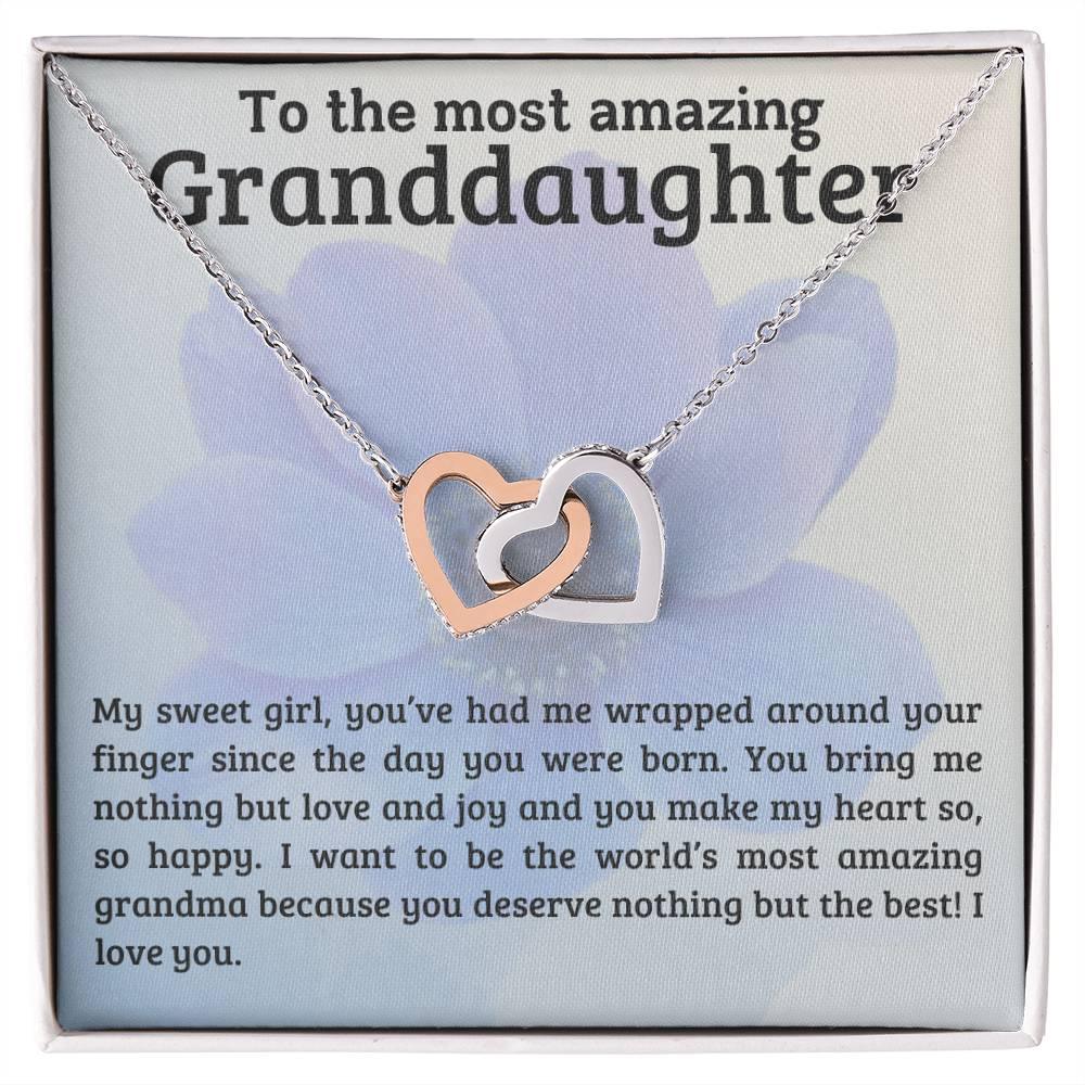 To My Amazing Granddaughter - You Bring Me Love and Joy - Personalized Interlocking Hearts Pendant Necklace - Mallard Moon Gift Shop