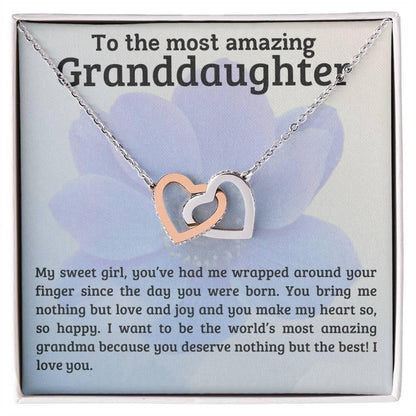 To My Amazing Granddaughter - You Bring Me Love and Joy - Personalized Interlocking Hearts Pendant Necklace - Mallard Moon Gift Shop