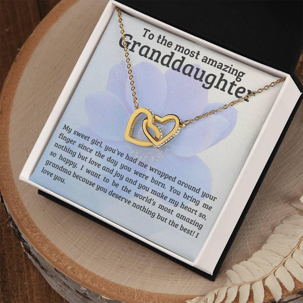 To My Amazing Granddaughter - You Bring Me Love and Joy - Personalized Interlocking Hearts Pendant Necklace - Mallard Moon Gift Shop