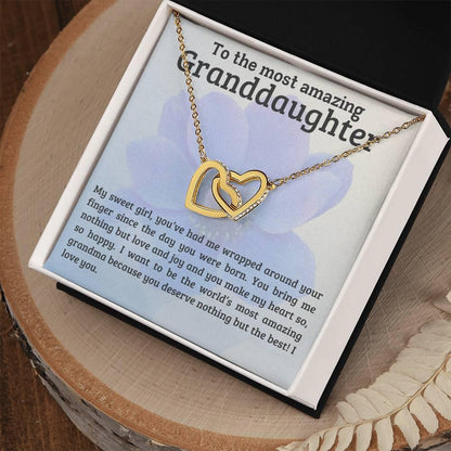 To My Amazing Granddaughter - You Bring Me Love and Joy - Personalized Interlocking Hearts Pendant Necklace - Mallard Moon Gift Shop